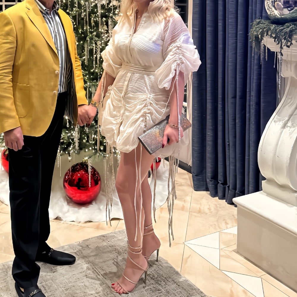 VALTADOROS Mykonos/Athens Elegant Sheer  Cream Mini Dress